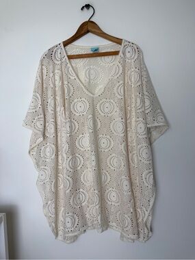 Melissa Odabash Cream Crochet V-Neck Swim Coverup